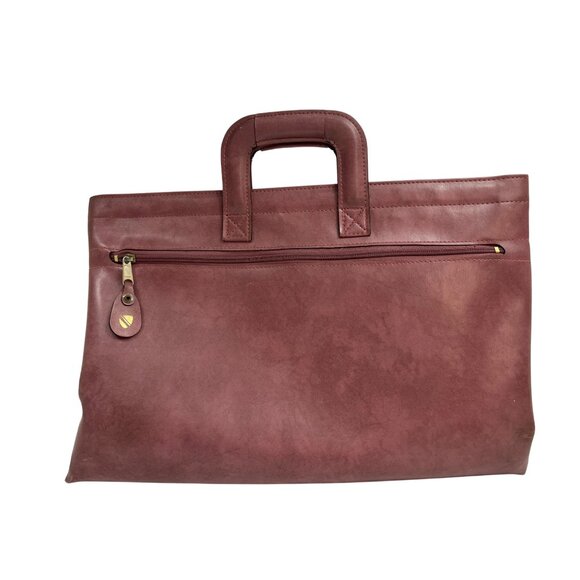 Vintage Burgundy Faux Leather Briefcase Tote Bag W/Top Handles/Zipper Pocket - Picture 1 of 7